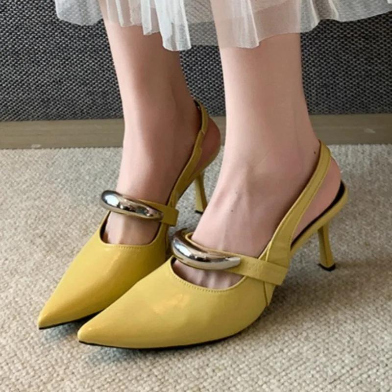 2025 Summer French Pointed Stiletto High Heel Closed Head Sandals Women's New Temperament One-line Strap Single Shoes Plus Size