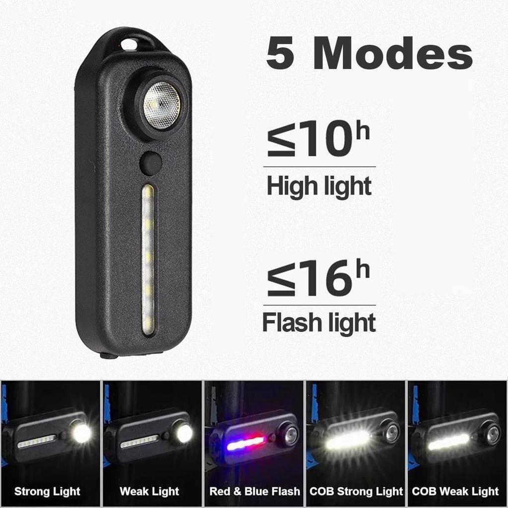 Keychain Mini Led Flashlight 5/modes Bicycle Lamp Bike Light Usb Recharge 5v Dc Versatile Clip Taillights Portable Pocket Safety