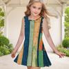 Girls Round Neck Sleeveless Printed A Line Flared Hem Dress