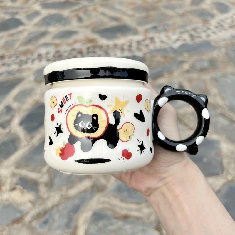 

Fruit Cat Ceramic Cup with Lid Cartoon High Value Girl Water Cup Cute Coffee Cup Universal Cup Souvenir Gift 400ml