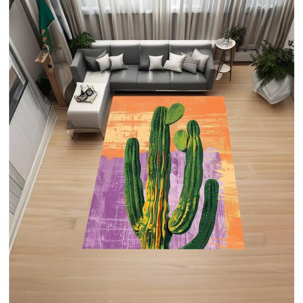 Cactus, Western, Desert, Desert Plant, Green,Orange, Nature, Light Purple , Home Decor Rug, Modern , Popular Rug
