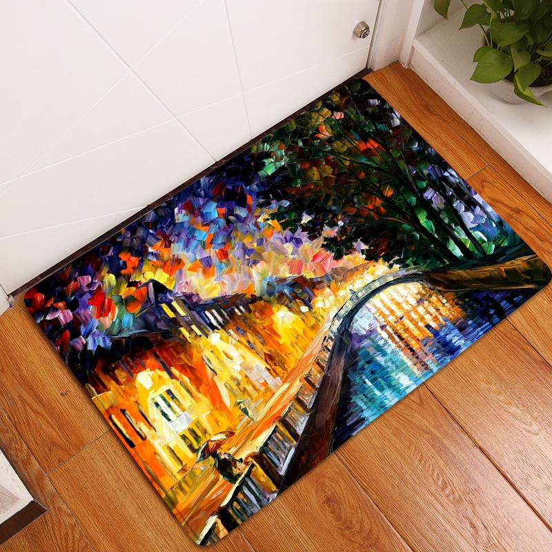 Oil Painting Floor Mat Bedroom Living Room Bathroom Rug Decoration Pastoral Print Door Mat Corridor Carpet