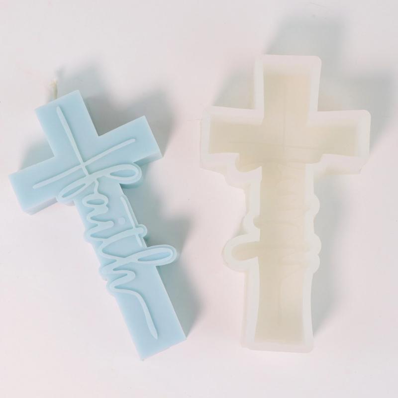 Embossed Word Crucifix Silicone Candle Molds DIY Relief Cross Silicone Ploymer Clay Resin Epoxy Casting Gypsum Moulds Home Decor