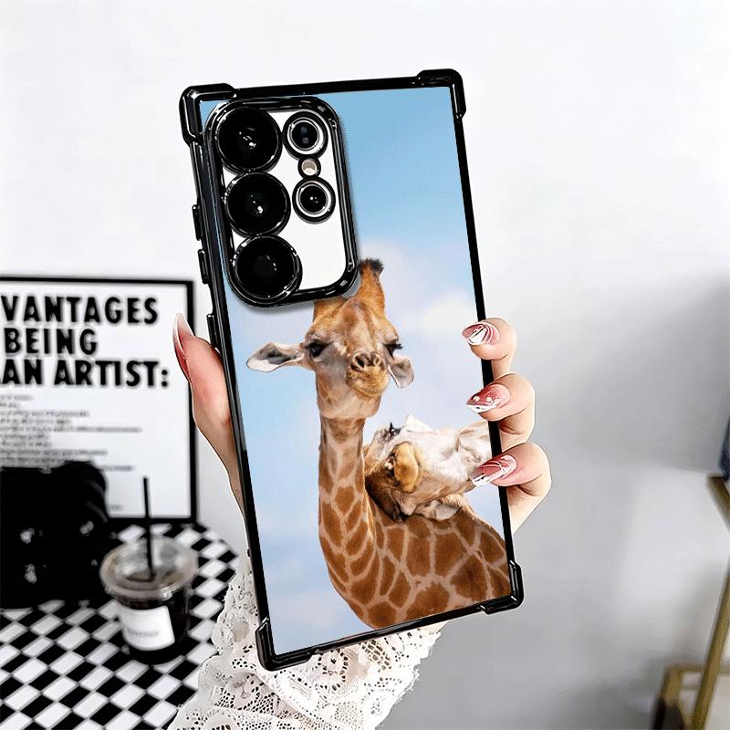 Giraffe Animal Pattern Plating Phone Case For Samsung Galaxy S24 S25 FE S26 Edge S23 Ultra S22 S21 Plus S20 Anti-Fall Airabag Co