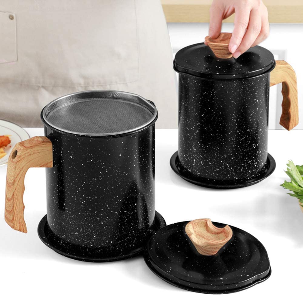 

M-Modern-Bacon Grease Storage Stainless Steel-1.4 L/1.5 Quart Oil Storage Grease Keeper Can With Fine Mesh Strainer XXL чорний