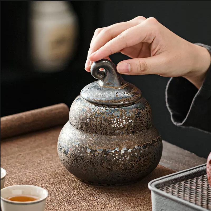 Chinesisches Keramik-Kürbis-Dekorationsgefäß mit Deckel Mehrzweck-Haushaltsbehälter für Tee Nüsse Süßigkeiten und Kaffeebohnen Aufbewahrungsgefäß