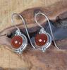 Solid 925 Sterling Silver Round Carnelian Gemstone Drop Earrings Gift For Her Statement Earrings