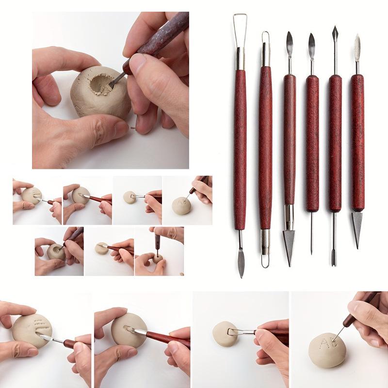 Six-Piece Rosewood Pottery Polymer Clay Shaping Tool Set - Fingerprint-Free