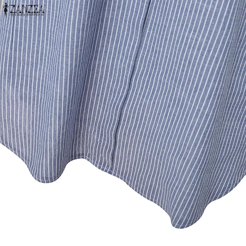 ZANZEA Women Casual Turn Down Collar Loose Long Sleeve Stripe Dress