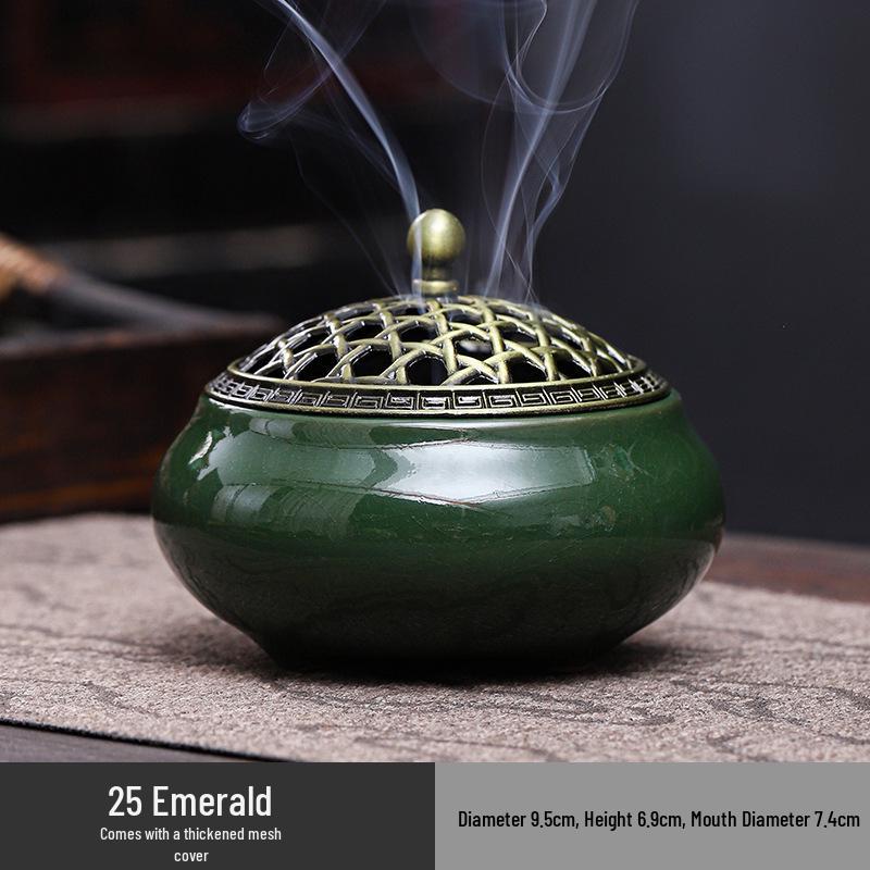 Celadon Ceramic Incense Burner - Antique Style, Small Size, Ice Crack Kiln, Sandalwood Incense Holder.