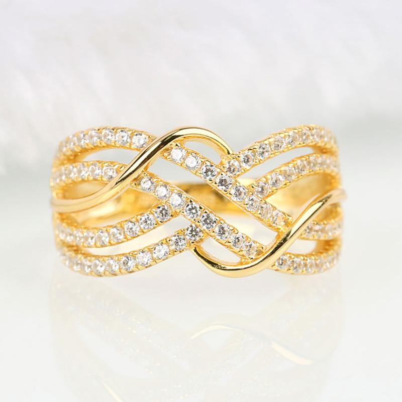 Huitan Trendy Cross Rings Women Wedding Bands Accessories with Dazzling CZ Twist Modern Fashion Female Jewelry