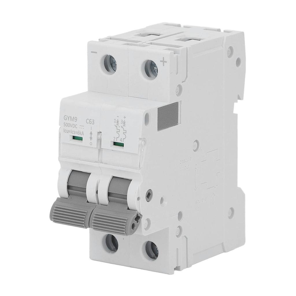 Circuit Breaker Mini 2P MCB Air Switch Overload Protector DC 500V 63A for Home Office