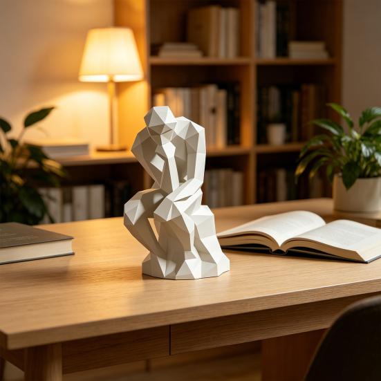 Thinker Ornaments 3D Printed Nordic Style Statue Compact Modern Art Figurine Sharp Edges Desktop Bookshelf Sculpture