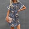 Womens Summer Short Dresses O Neck Casual Batwing-Short Sleeve Belted Dress For Women