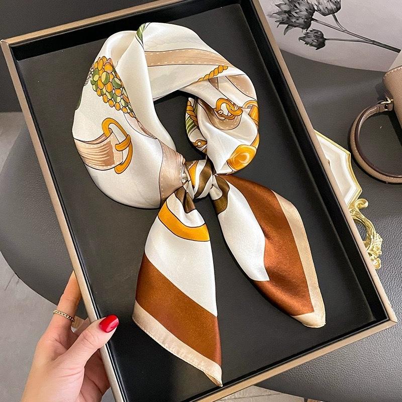 Luxury Satin Print Silk Scarf Square Women Streamer Neck Scarves Wrap Head Kerchief Beach Hair Band For Woman Bandana Summer