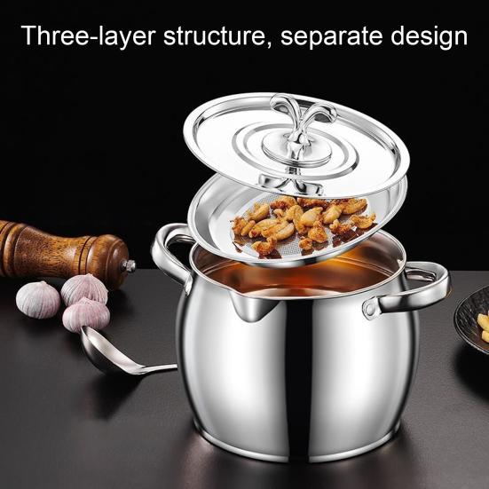 Stainless Steel Grease Container with Lid Airtight Oil Jar with Filter And Spoon Large Capacity Lard Strainer Tank for Kitchen