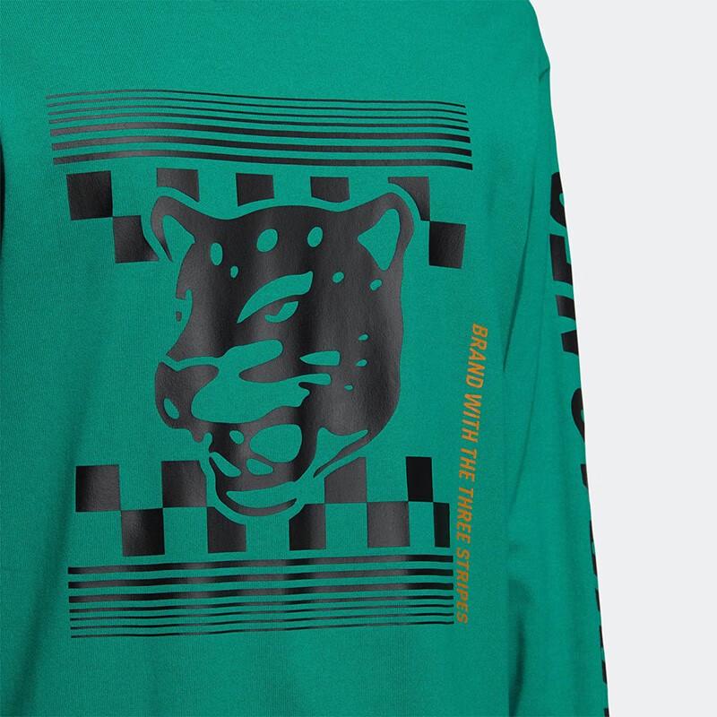 Adidas Neo Logo Print Fashion Comfortable Loose Breathable Knit Crew Neck Long Sleeve Drop Shoulder T-Shirt Unisex T-Shirt Green HN4749