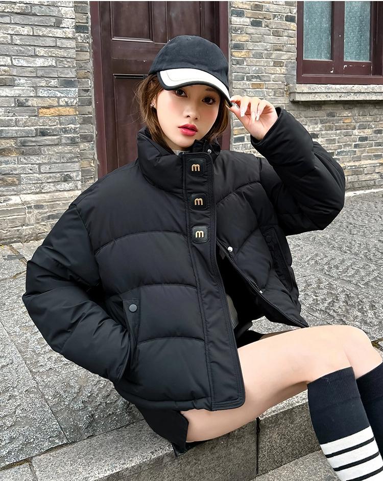 Women’s Short Stand Collar Windproof Thicken Warm Winter Jacket With M