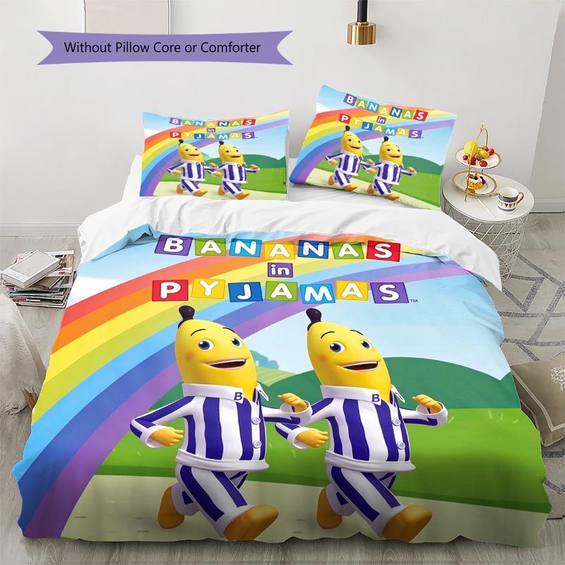 Bananas In Pyjamas Colorful Floral Splash Background 3Pcs Bedding Set Duvet Cover Pillowcases No Comforter