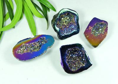 31-33 MM Rainbow Titanium Aura Agate Druzy Fancy Loose Gemstone 4 Pcs Lot SY-110