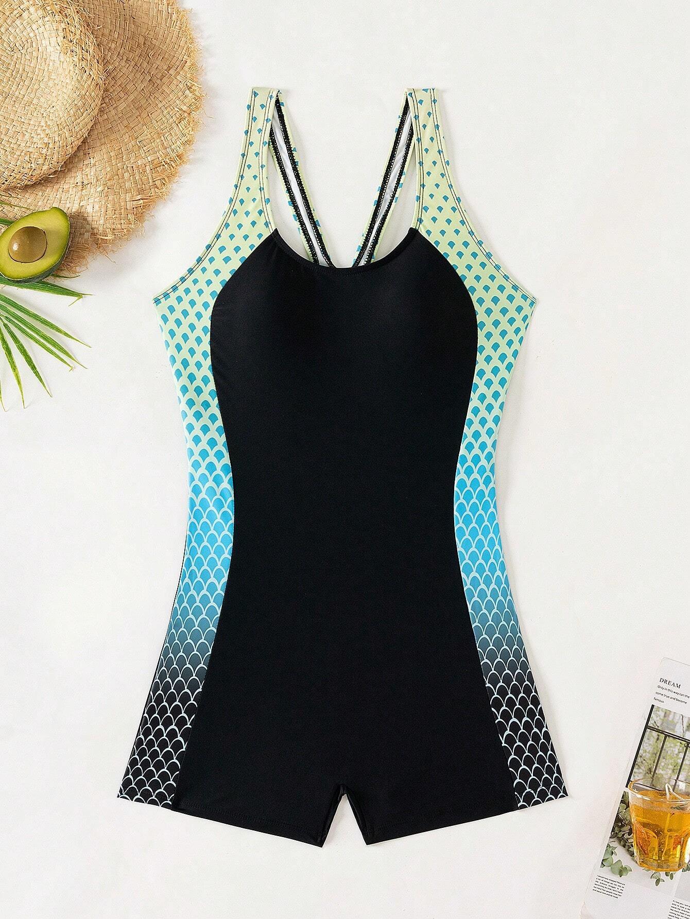 

Women Solid Color Gradient Splice Slim Tummy Control Bikini Swimsuit For Beach Vacation XXL жовтий