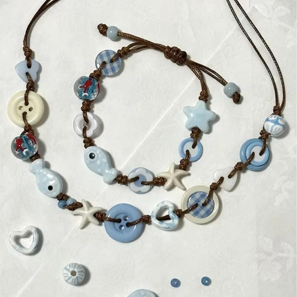 Bohemian Adjustable Ceramic Bracelet Beads Braided Rope Woven Bracelet Romantic Cute Starfish Necklace Vacation