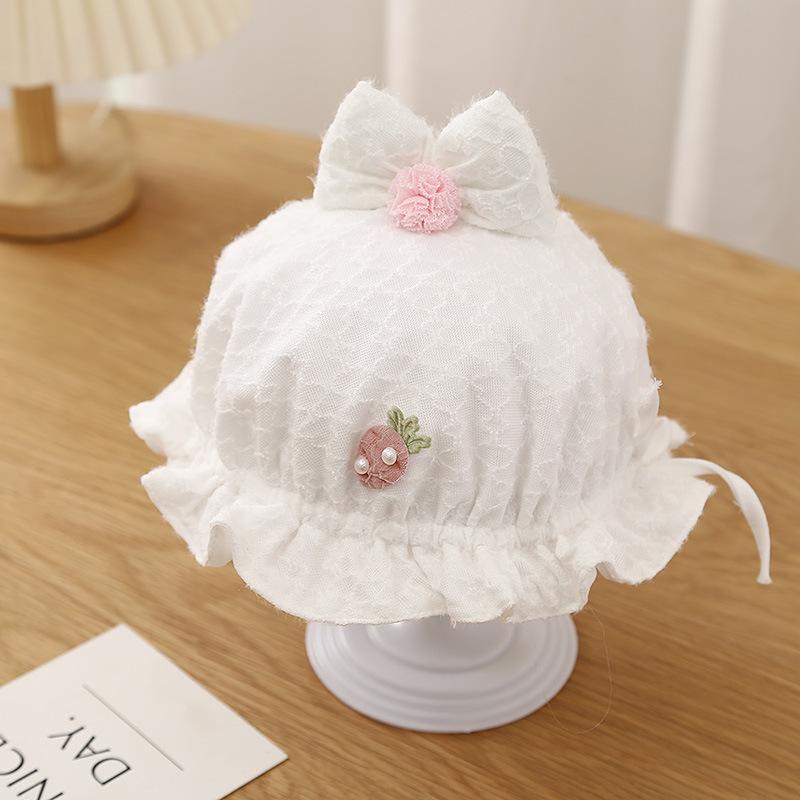 

Милая шляпа-ведро для девочек с милым бантом и кружевными оборками, шапочка-рыбак для новорожденных, весна-осень, солнцезащитные шапочки для младенцев белый