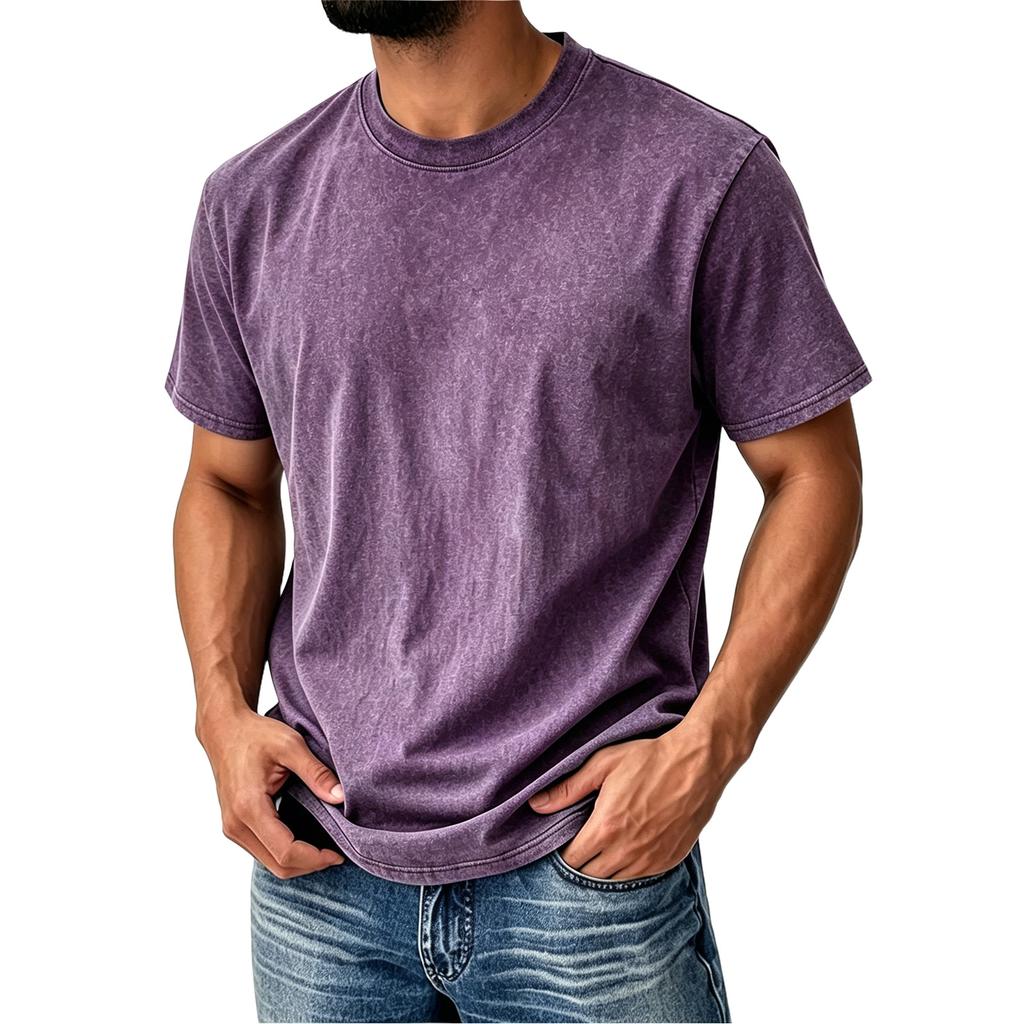 Men’s Vintage Crew Neck Short Sleeve T Shirt Classic Fit Cotton Material Casual Basic Top for Everyday Wear