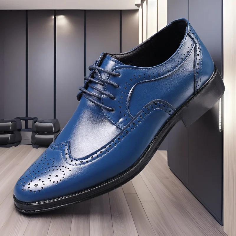 

Men s Classic Retro Shoes Mens Lace-Up Business Leather Shoes Dress Office Flats Men Wedding Party Oxfords Work Footwear Hombres 38 синий