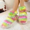 Fashion New Winter Fashion Fluffy Fur Boots Women Contrast Color Plush Warm Snow Boots Woman Anti Slip Thick Sole Cotton Padded Shoes