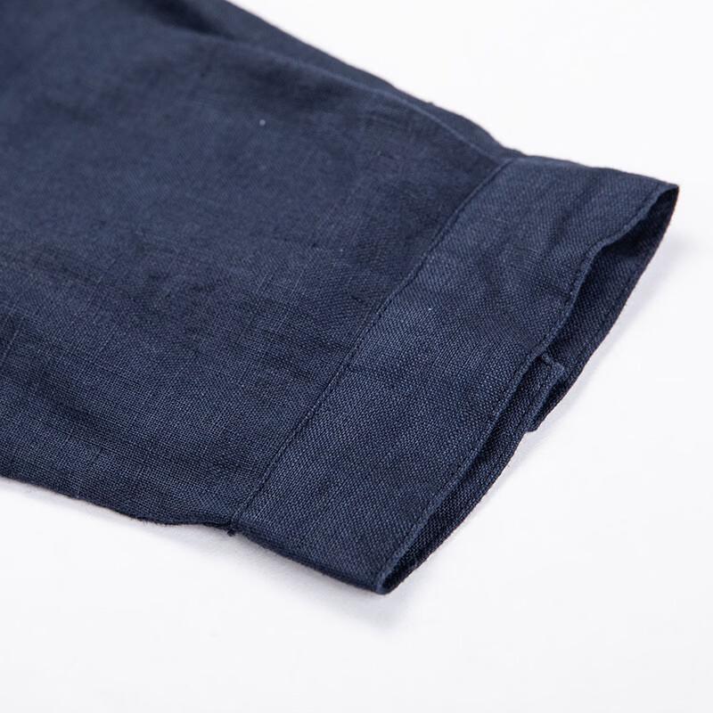 Men's Pure Linen Long-Sleeve Shirt with Stand Collar