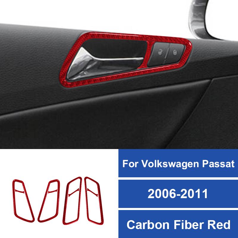 Real Carbon Fiber Car Inner Door Handle Panel Frame Decoration Sticker For Volkswagen Passat 2006-2011 Auto Interior Accessories