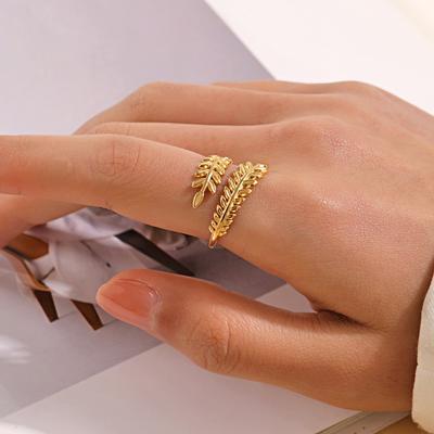 Vintage Stainless Steel Rings For Women Gold Color Leaf Moon Heart Shell Geometric Rings Retro Fashion Jewelry Gift
