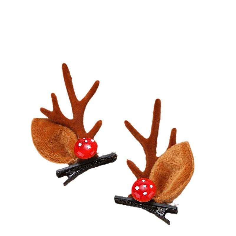 2025 Trendy Christmas Headband with Mushroom Ears & Antlers - Plush Hair Clip for Live Stream or Dress-up