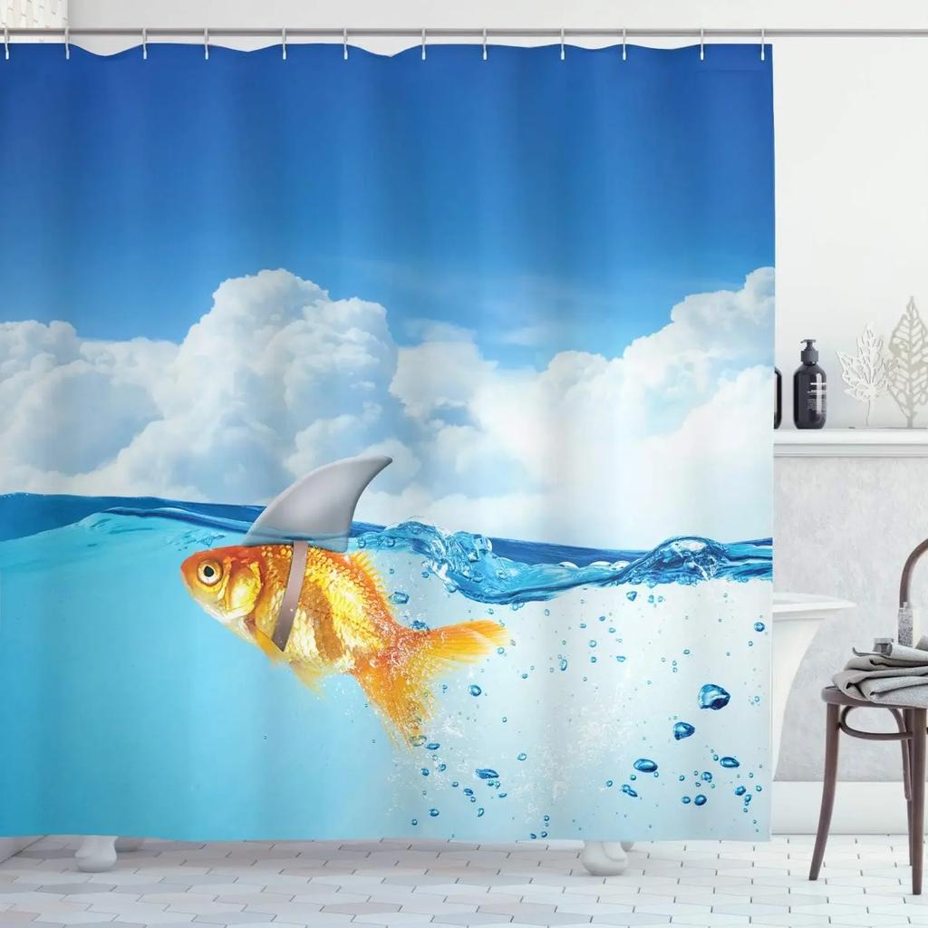 Funny Cat Shower Curtain, Dinosaur Cat Dog Animal Shark Funny Ocean Coral Goldfish Bathtub Bubbles Kids Cartoon Bathroom Decor
