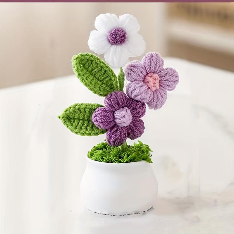 1Pcs Handmade Crochet Bonsai with Artificial Flowers Charming Knitted Flower Centerpiece, Suitable for Home Decor Perfect for Easter, Christmas