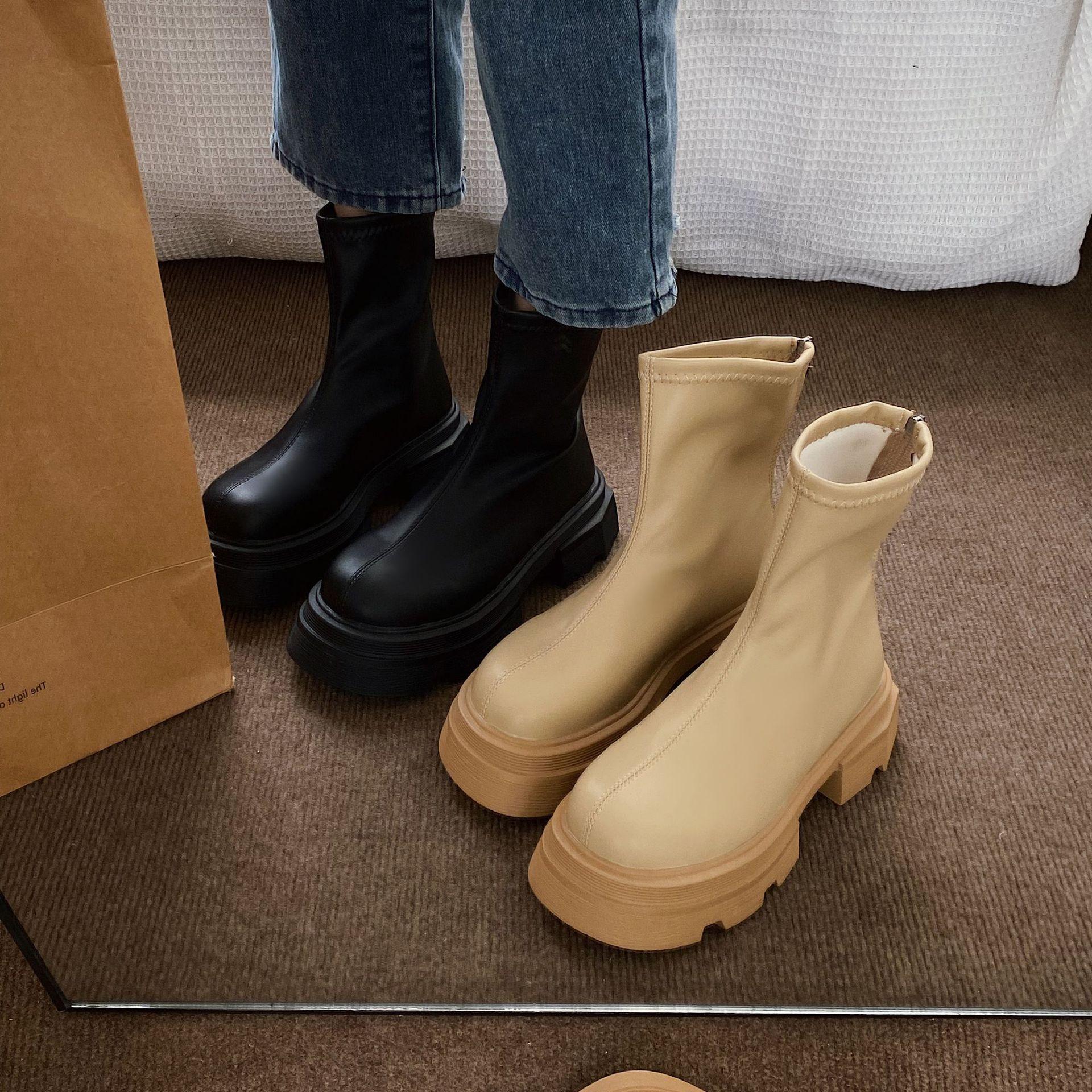 

Платформа Обувь Женские сапоги Круглый носок Молния Весна Осень Мода Лодыжка Женские ботины De Mujer Chelsea Boots