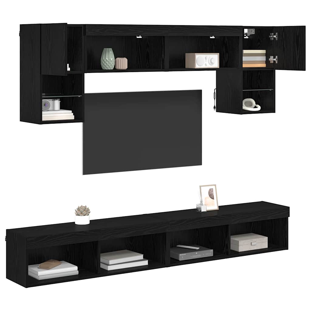 TV Wall Units with LED Lighting 6 pcs Black Oak Effect