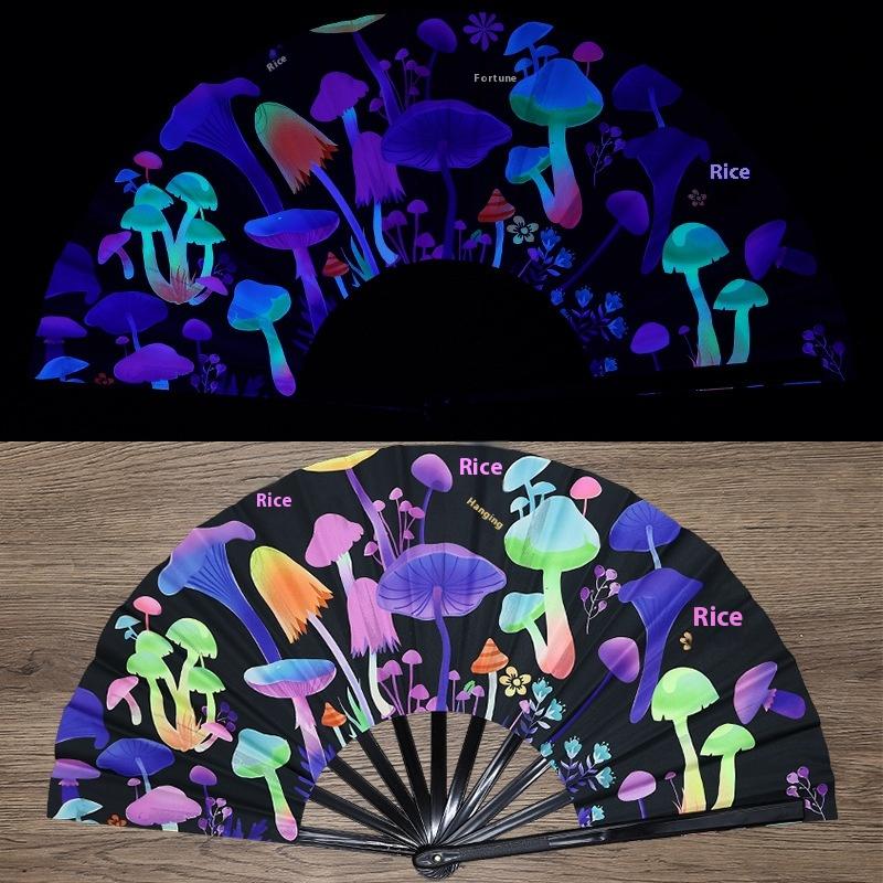 Kung Fu Fan Uv Ink Printing Fluorescent Fan Bamboo Bone Folding Fan For Festival Foldable Fan Music Festival Fan