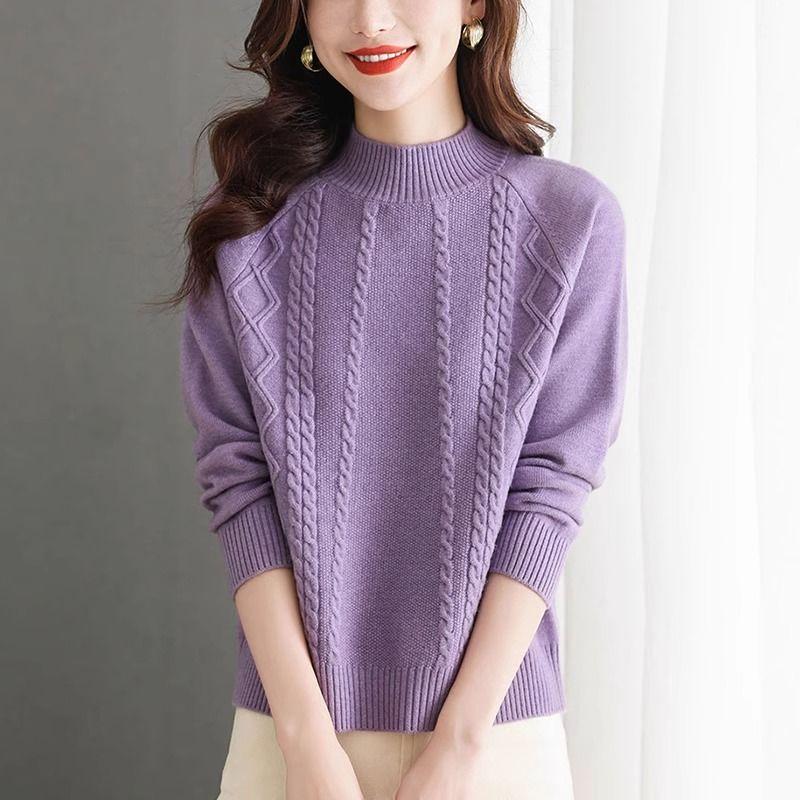 

Красивый розовый свитер с высоким воротом для женщин осень-зима длинный рукав свитер женский трикотажный топ джемпер дамы 3XL