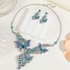 KMVEXO Vintage Colorful Crystal Butterfly Necklace Earrings Set For Women Rhinestone Necklace Weddings Banquet Party Jewelry Set
