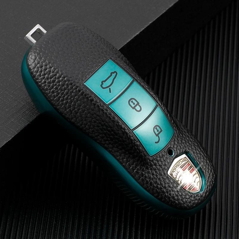 Leather TPU Car Smart Key Case Cover Shell Keychain for Porsche Cayenne 911 996 Macan Panamera Boxster 986 987 981