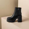 High-heeled thick-soled leather Martin boots 2025 new British style simple and versatile square head waterproof table thick-heeled short boots women