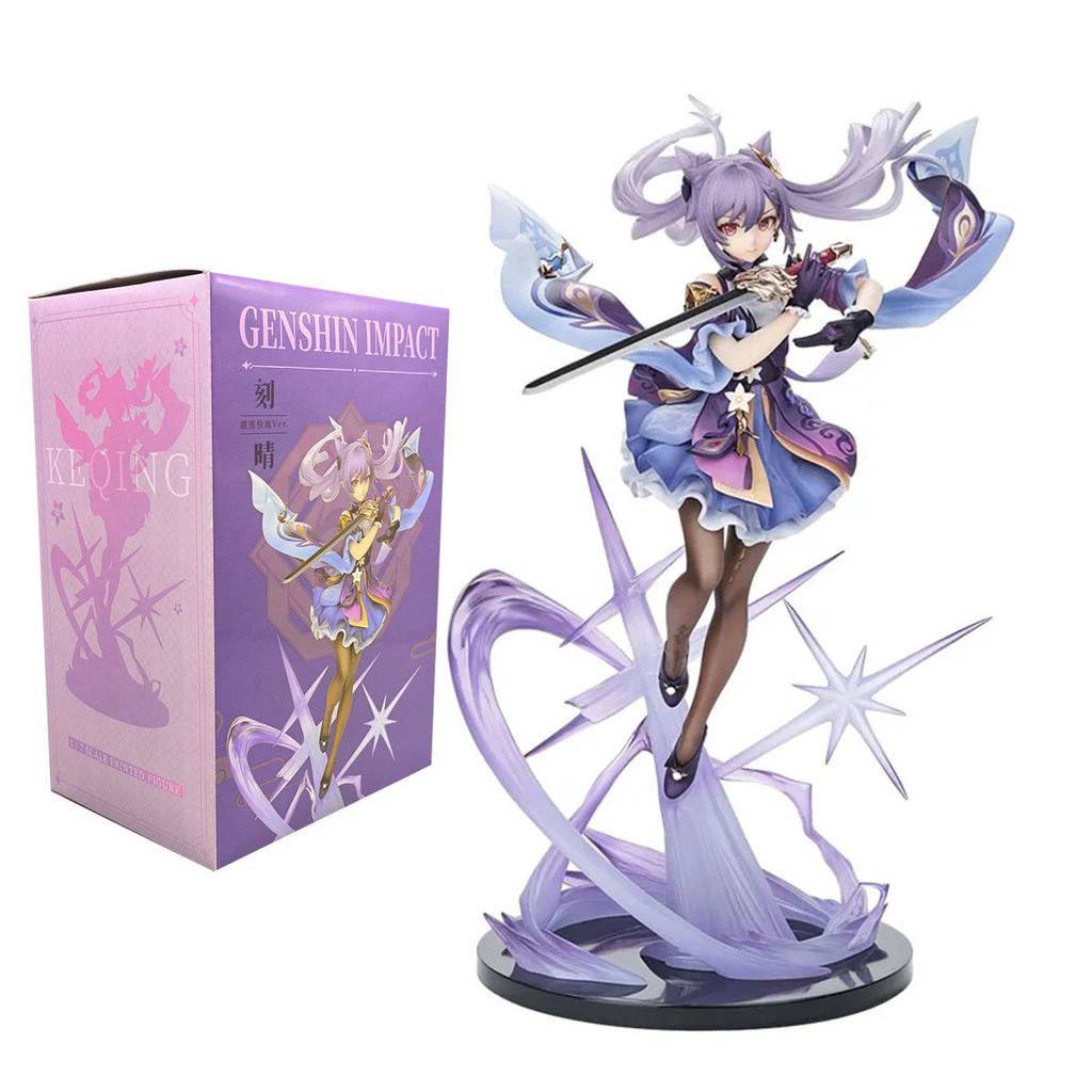 25CM Anime-Figur Genshin Impact Keqing Schwingt ein Schwert Stehendes Schwert Hu tao Modell Spielzeug PVC Sammelspielzeug Schreibtischdekoration