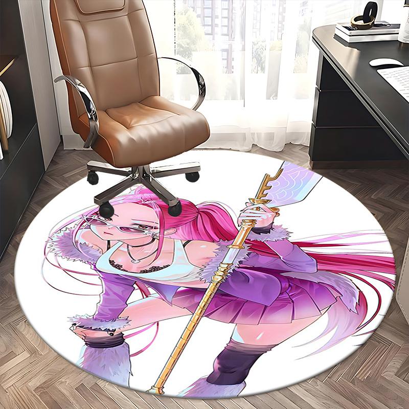 Pink Hair Girl,Fantasy Weapon Chair Mat Round Rug Office Carpet, Machine Washable, Non Slip, Suitable for Living Rooms, Bedrooms