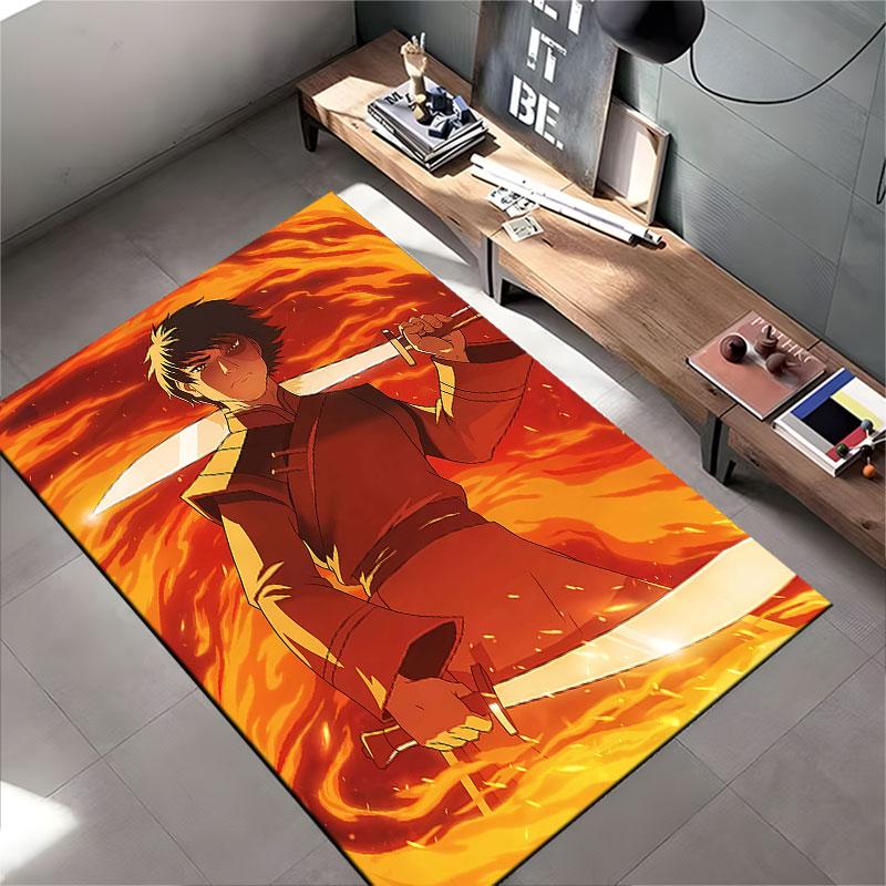 Fiery Warrior With Swords suitable as a non-slip mat for the living room or bedroom sofa