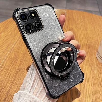 Airbag Třpytivé Nárazuvzdorné Silikonové Pouzdro Pro Moto G86 G56 G05 G24 G34 G14 G04 G84 G54 E14 E15 Zrcadlový Magnetický Držák Stojan Kryt