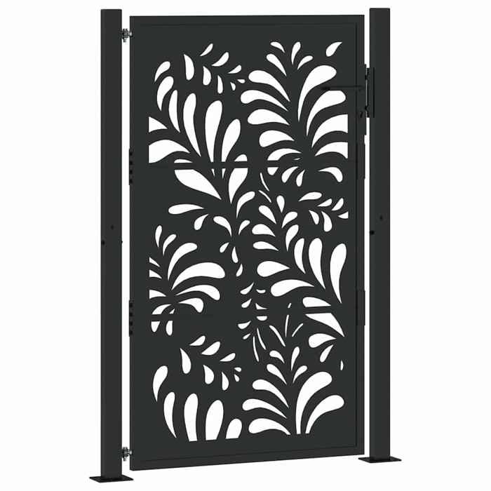 VidaXL Portail de jardin noir 105x155 cm acier conception de vagues, porte de clôture, porte extérieure, porte en métal, 4100971