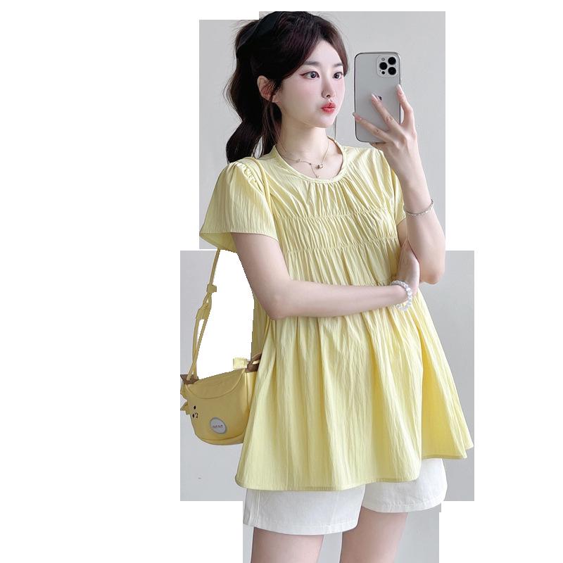 2026 Chic Maternity Summer Sweet Doll Shirt - Loose, Slimming Short Sleeve Top for Moms