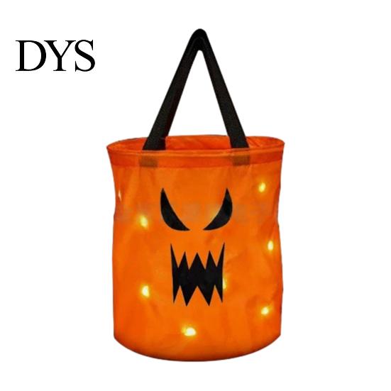 Creative Pumpkin Gift Pouch Glowing Candy Bag with LED Lights, Reusable Halloween Treat Night Visibility Bucket Tote for Kids, Trick or Handbag Party